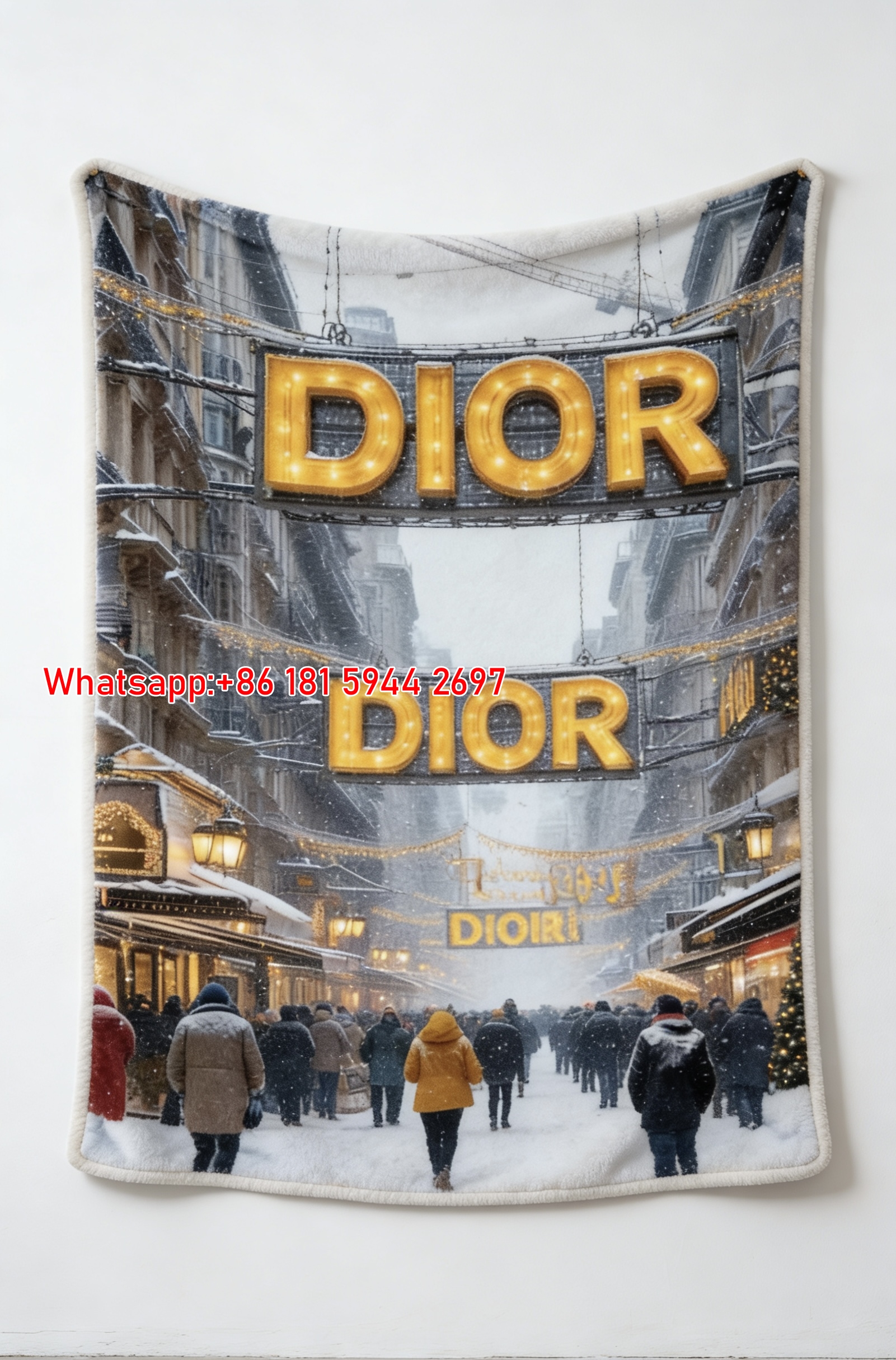 Dior Winter Snowy Street Flannel Sofa Throw Blanket D283